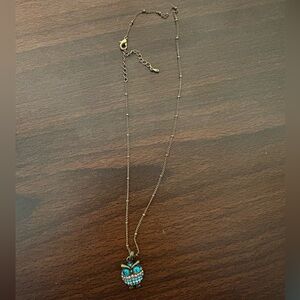 Owl Pendant Necklace with Blue and Bronze Accents